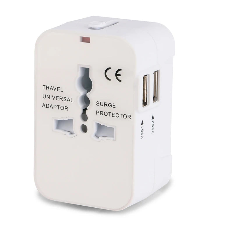 Universal Worldwide All in One Phone Charger Travel Wall AC Power Plug Adapter with Dual USB Charging Ports for USA EU UK AU