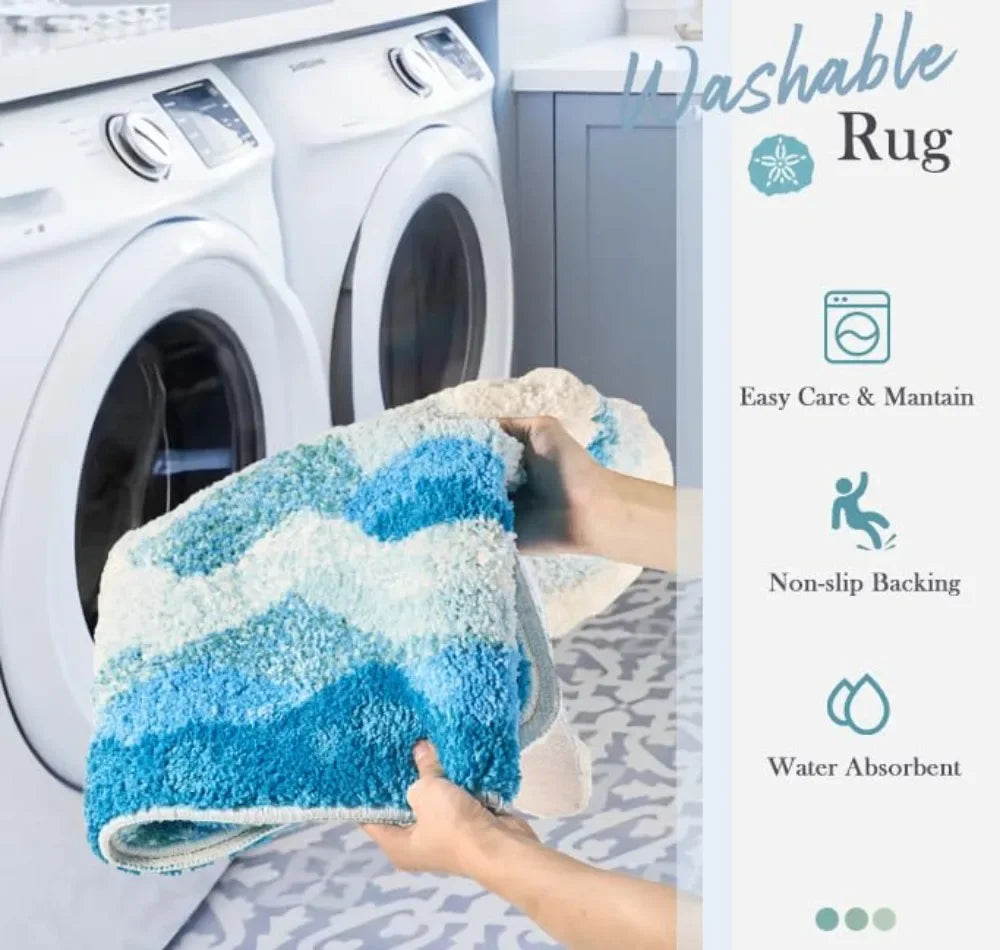 Aesthetic Wave Rug Creative Tufting Antislip Bathroom Carpet Ocean Sea Tufted Carpet House Decoration Livingroom Mat Bedside Rug
