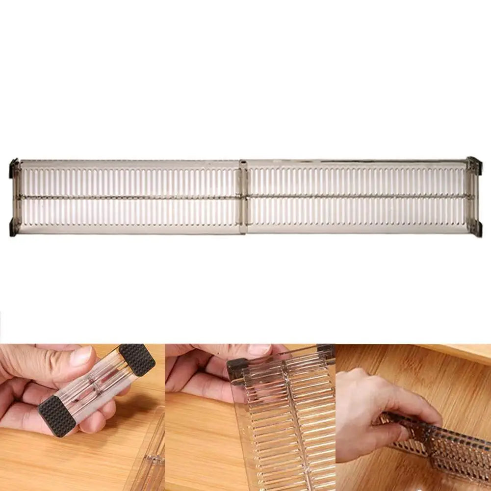2Pcs Clear Drawer Dividers Organizers Adjustable Cabinet Closet Storage Plastic Drawers Separators for Clothing Kitchen Utensils