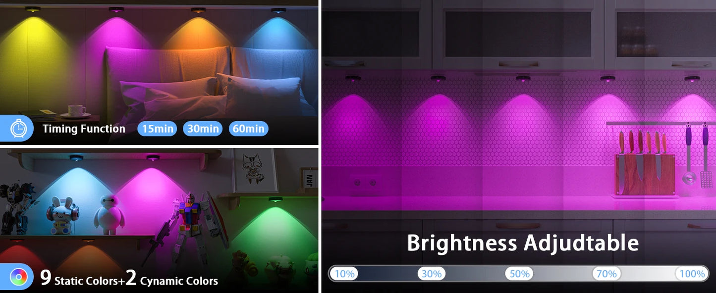 WILLED Night Light 3pcs with Remote 1200mAh Rechargeable Puck light with Timer Stick on Picture Lights for Wall Closet Cabinet