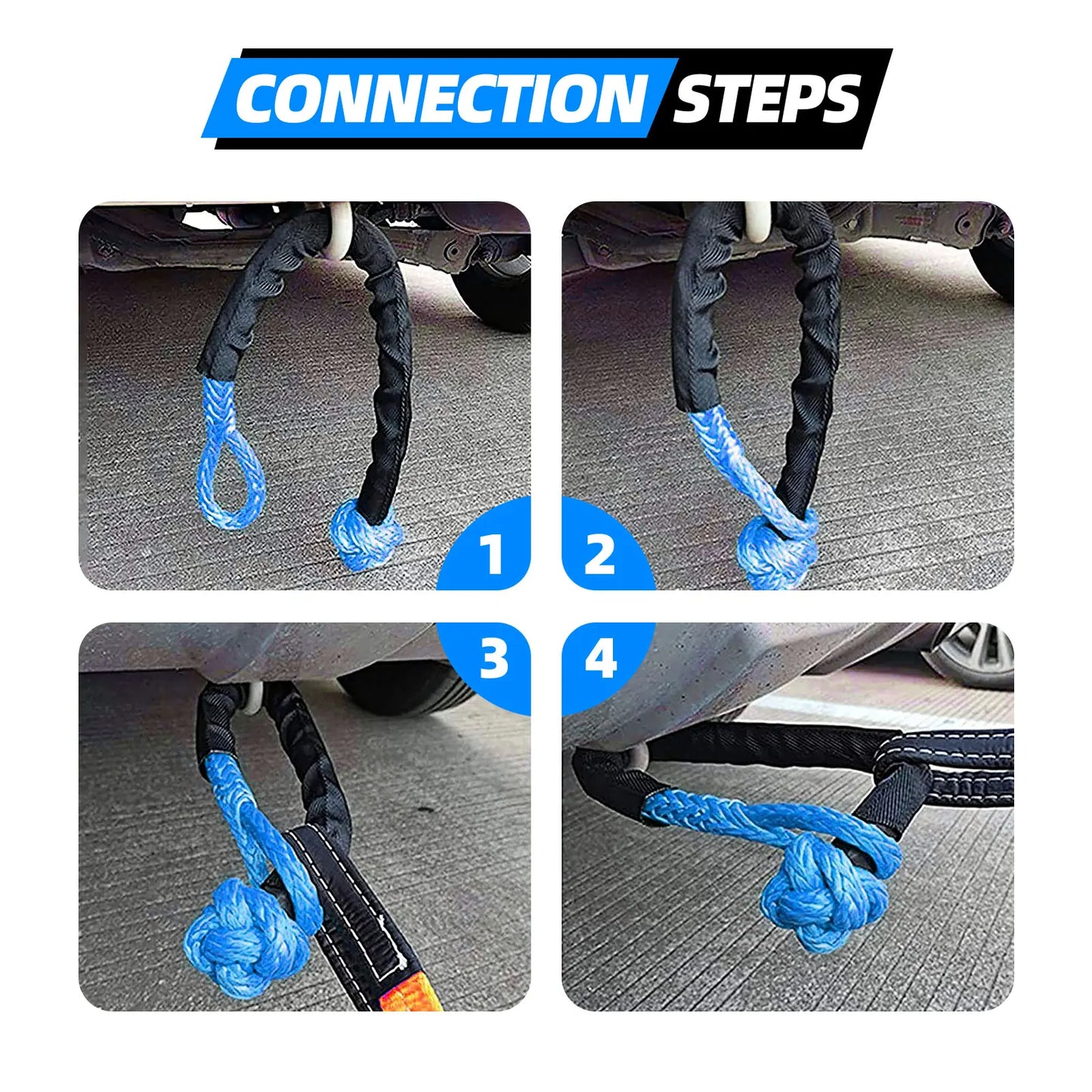 41000lbs Soft Shackle Synthetic Rope Heavy Duty Offroad 4X4 Tow Shackle Strap with Protective Sleeve for Jeep Truck SUV