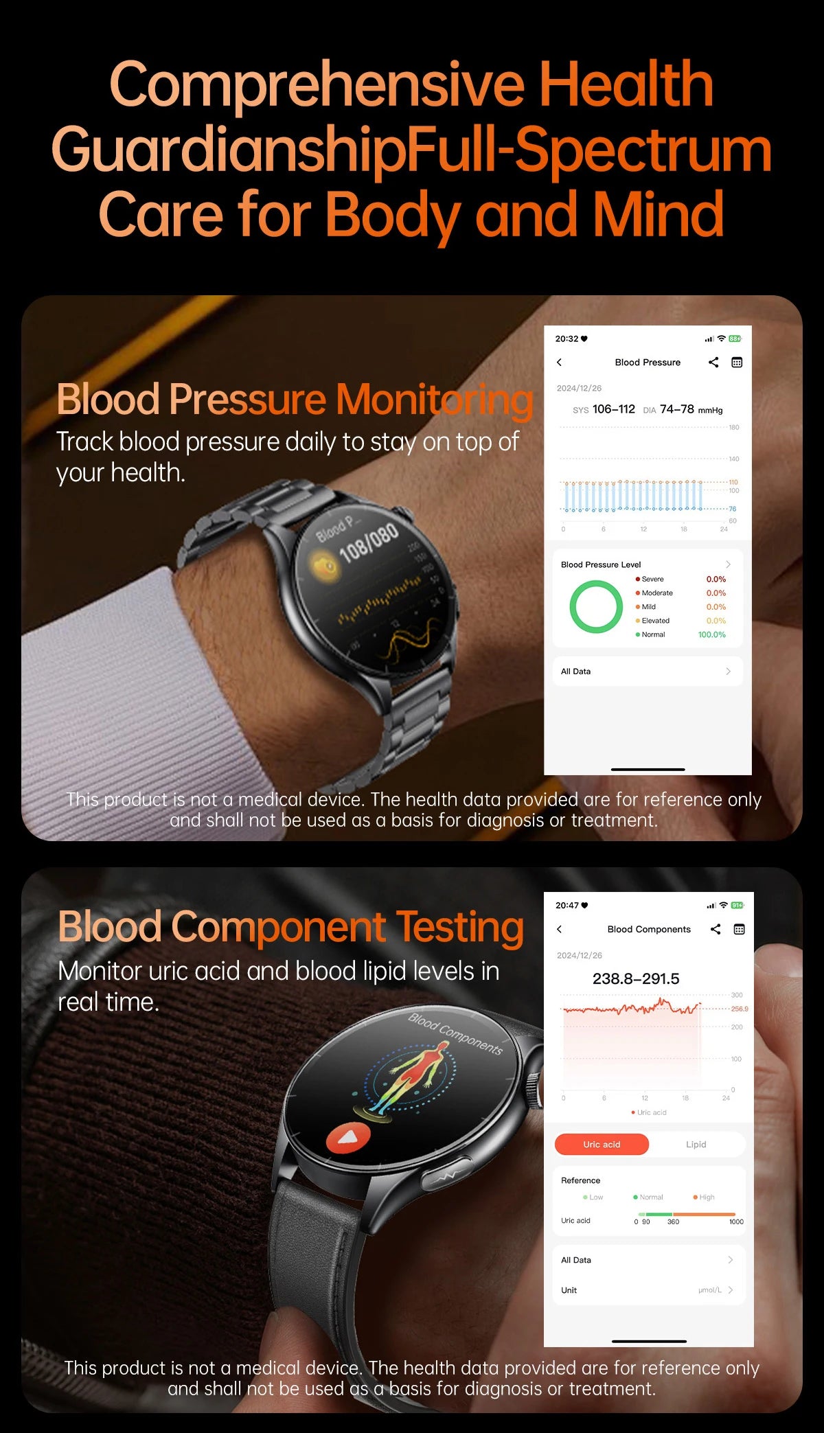 2025 New Health Analysis ECG+PPG Smart Watch Body Fat Uric Acid Blood Pressure Heart Rate Tracker NFC Smartwatch For Android IOS