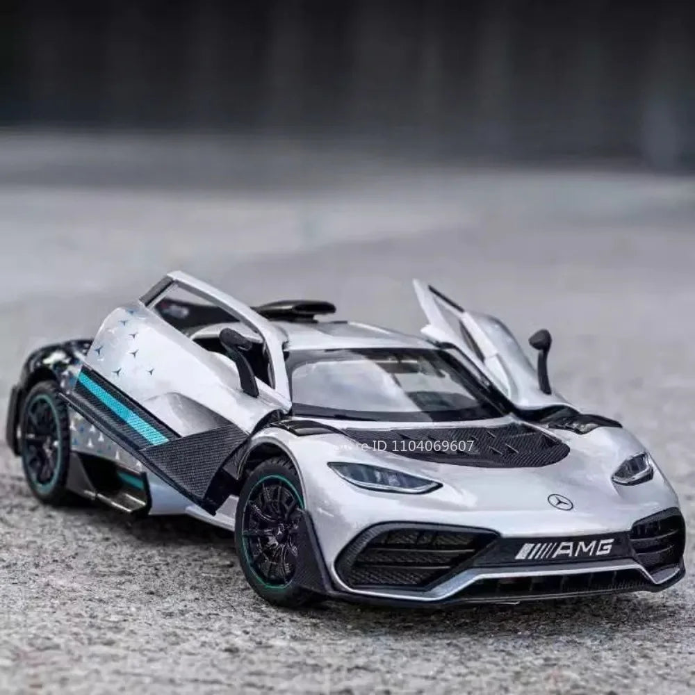 Scale 1:24 ONE Sports Car Model Toy Modified Metal Diecast Free Wheeling Vehicles Simulation Sound & Light Gift for Children