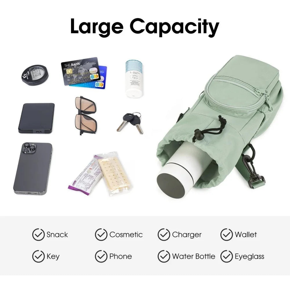 Portable Water Bottle Bag with Adjustable Strap Thermal Mugs Insulated Protective Cover Phone Pocket Outdoor Sports Travel Bag