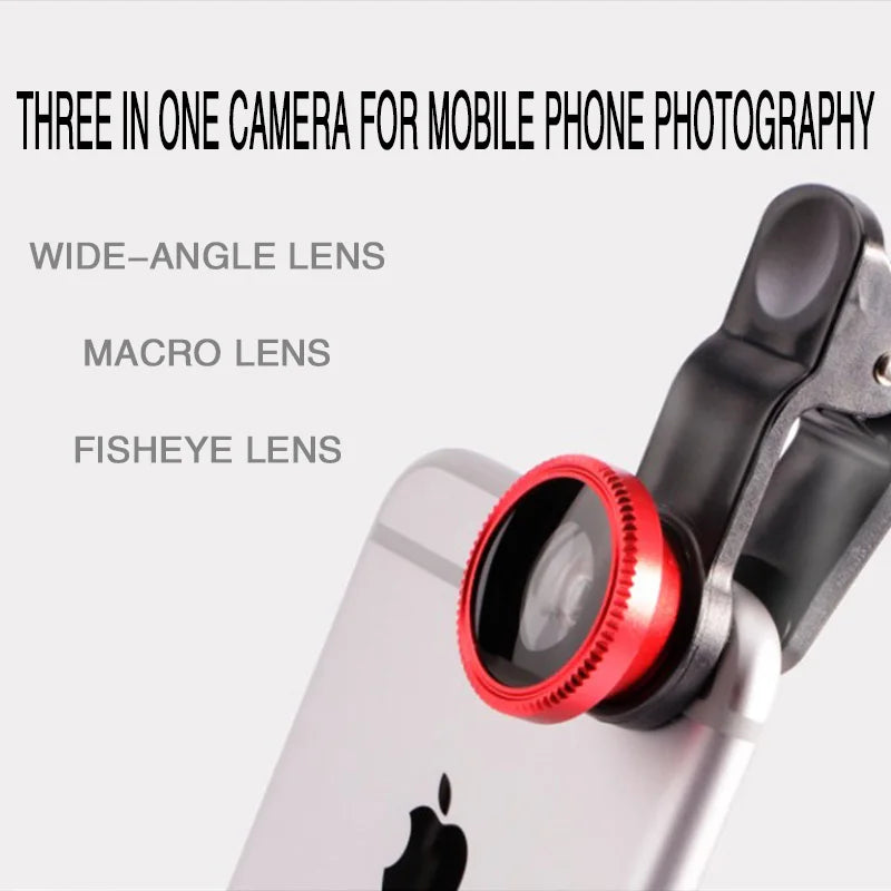 3in1 Fisheye Lens Wide Angle Micro Camera Lens for iPhone 14 13 3IN1 Zoom Fish Eye Len for Smartphone Lenses with Phone Clip