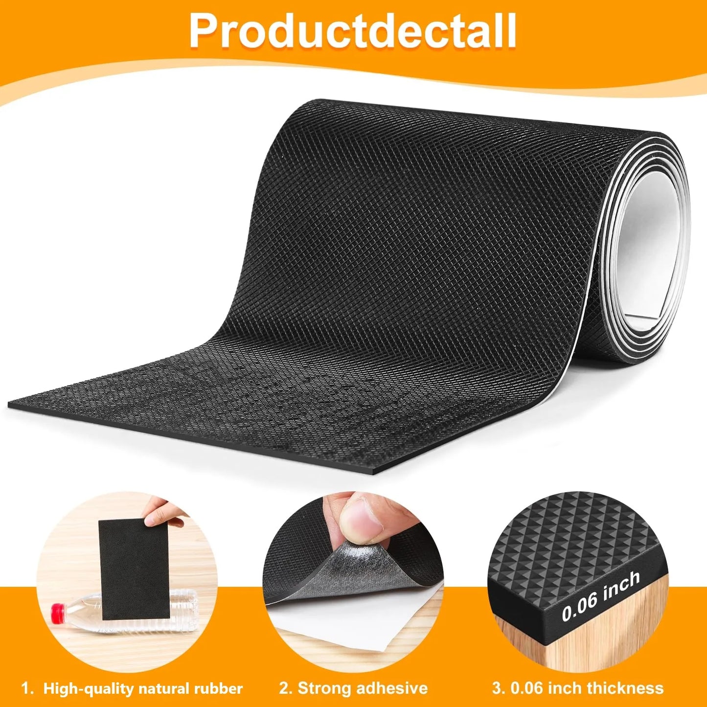 Self Adhesive Non Slip Furniture Pads 4”x40” Rubber Floor Protectors, Cuttable Anti Skid Grippers for Hardwood Floors