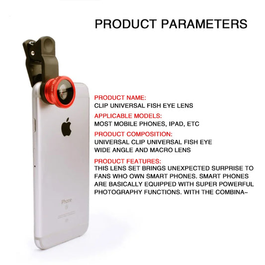 Universal 3in1 Fisheye Wide Angle Micro Camera Lens For iPhone Xiaomi Redmi Zoom Fish Eye Len on Smartphone Lenses Phone Clip