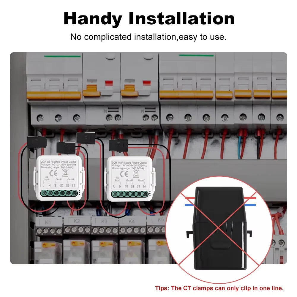 Tuya WiFi smart Double Energy Meter with Current Transformer Clamp Monitor Power Meter Electric Consumption  Meter