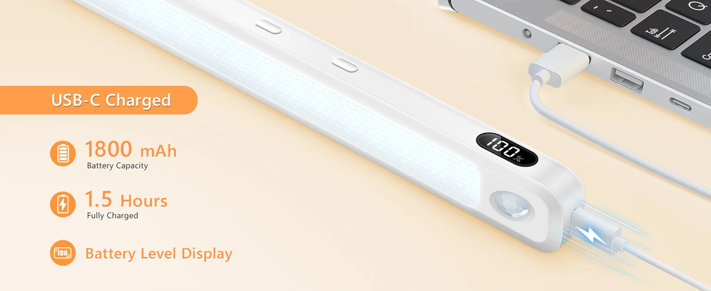 WILLED Rechargeable Motion Sensor Cabinet Light Indoor 3 Colors Dimmable Magnetic Light Bar Night Light for Cabinet Closet Desk