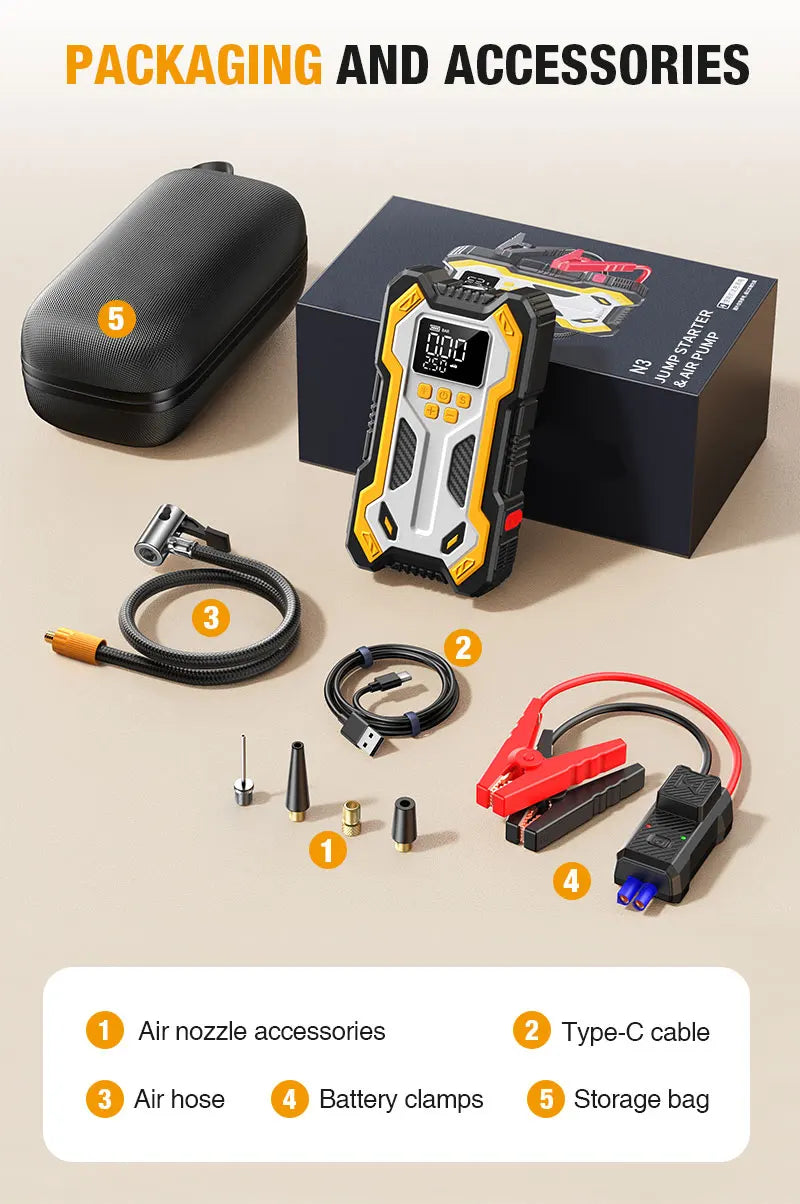 Jump Starter with Air Compressor 7000A Portable Car Battery Booster (9.0 Gas/6.5L Diesel) with 160PSI Auto-Shutoff Tire Inflator