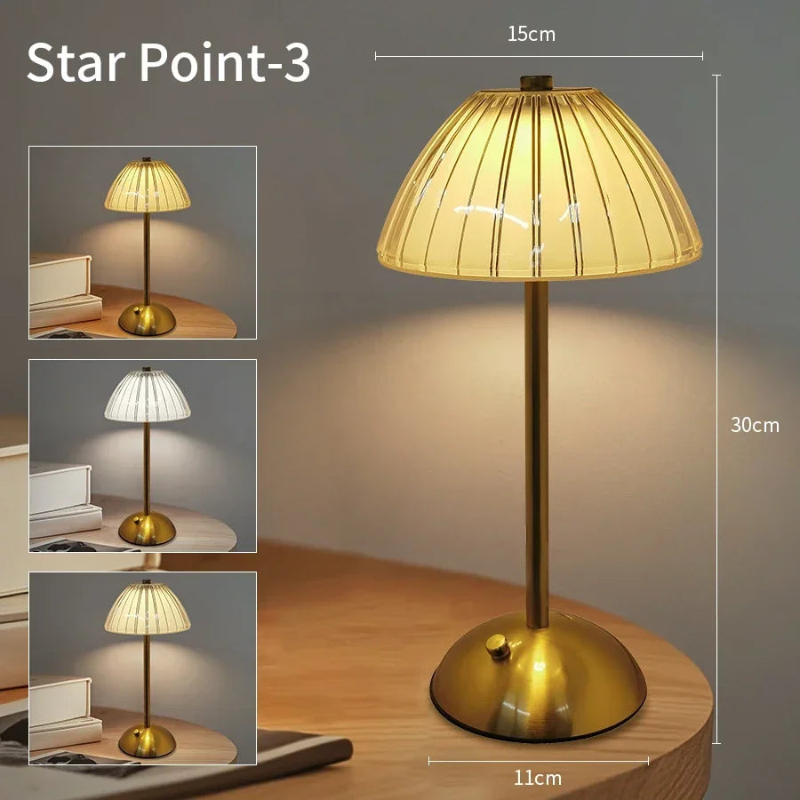 Crystal LED Table Lamp Touch Sensor Desktop Night Light Rechargeable Reading Lamp for Bedroom Bedside Hotel Bar Decor Dimmable