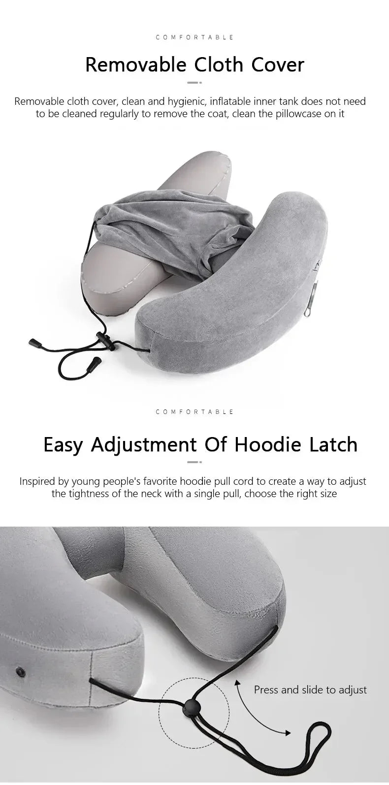 Neck Pillow Travel U-shaped Pillow Inflatable Pillow H Hooded Nap Pillow Outdoor Car Long-Distance Aircraft Neck Pillow