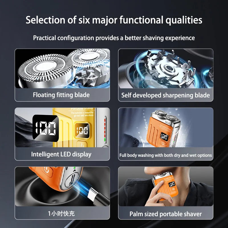 Xiaomi Electric Smart Shaver Mini Dual Blade Digital Display Rechargeable Shaver Household Car Shaver Powerful Men's Gift Shaver