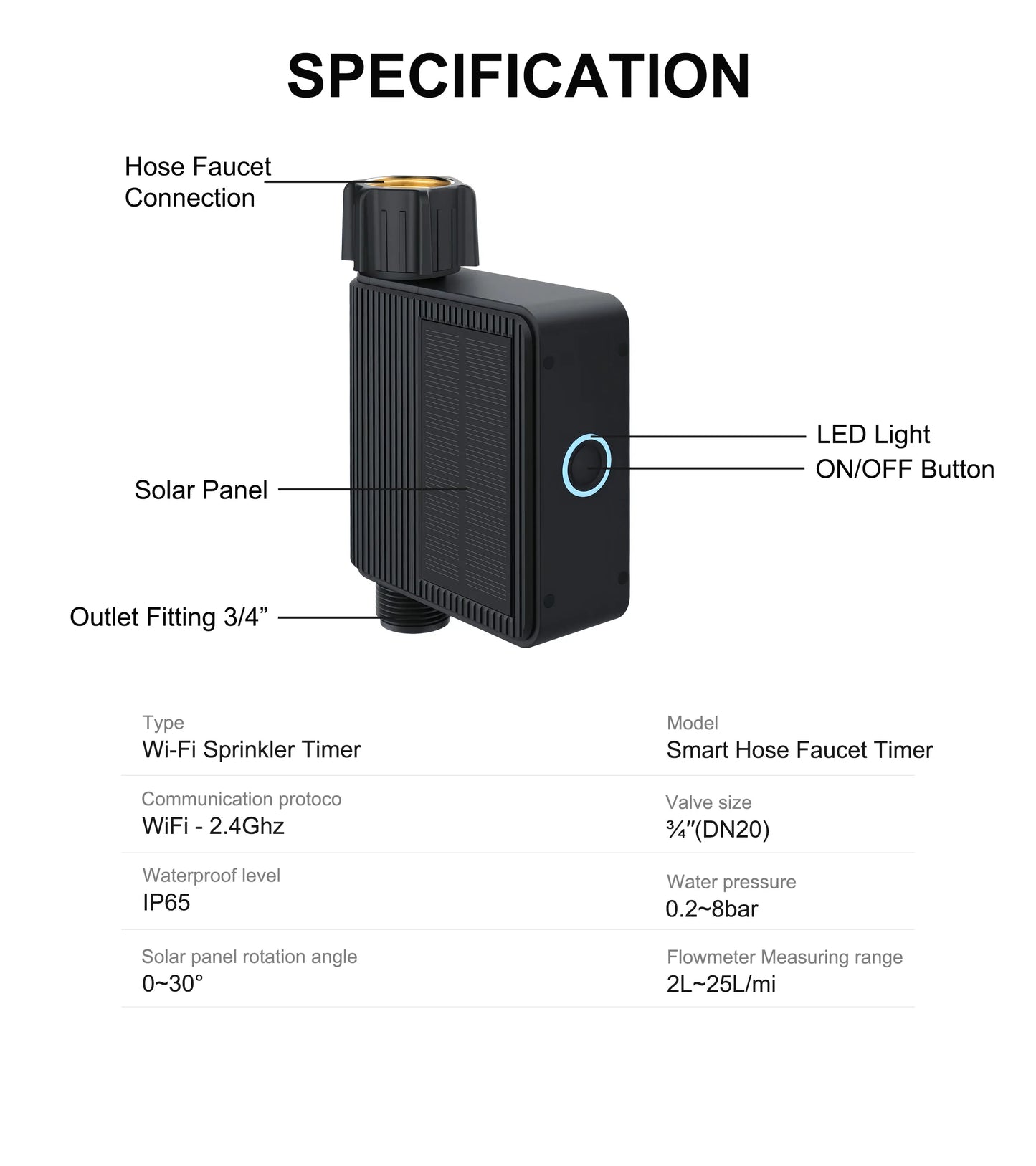 GIRIER Tuya Smart Water Timer Solar Powered Wifi Hose Faucet Timer with Brass Inlet Programmable Sprinkler Timer No Hub Required