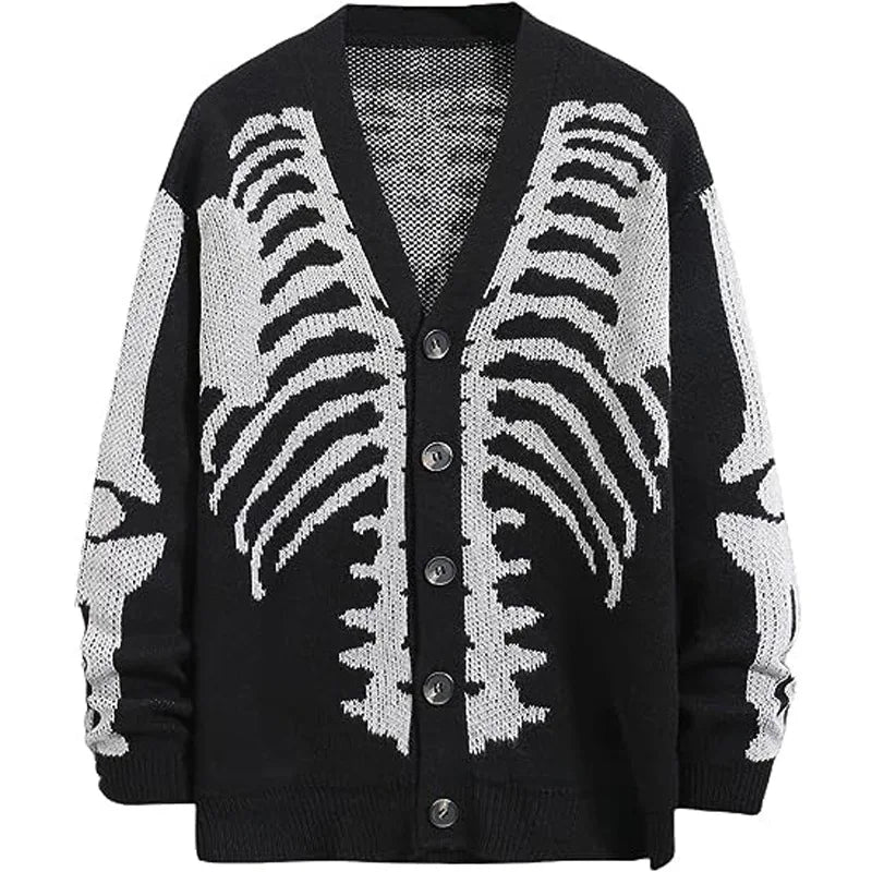 Autumn Winter Knit Sweater Coat 2026 Halloween Skull Knitted Cardigan Women Loose Female V Neck Coat Long Sleeve Tops Jacket