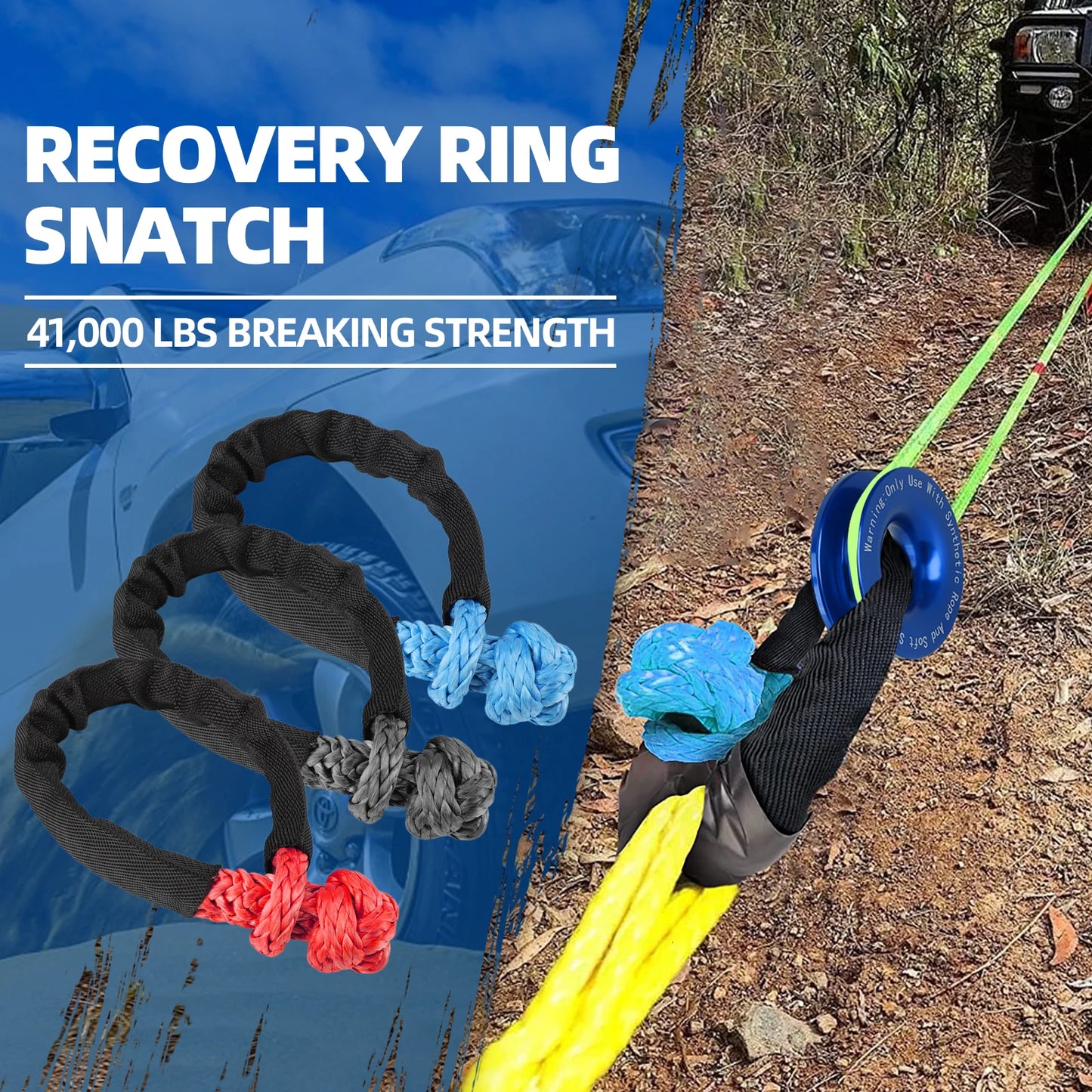 41000lbs Soft Shackle Synthetic Rope Heavy Duty Offroad 4X4 Tow Shackle Strap with Protective Sleeve for Jeep Truck SUV