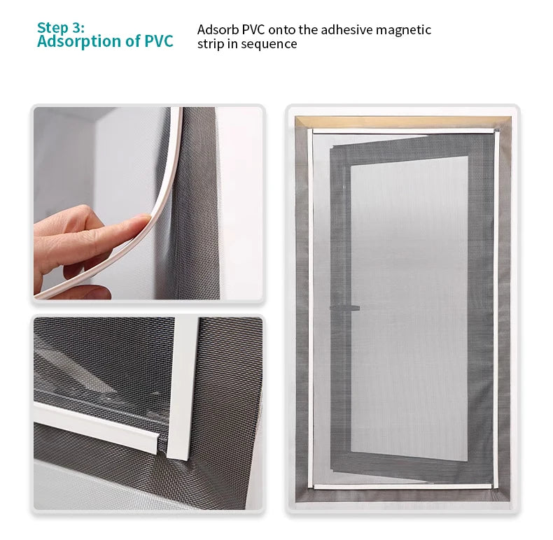 magnetic screen door mosquito net Magnetic Window Screen Tulle Mesh Stealth Customize DIY Mesh Curtain ,PVC accessory，magnetism