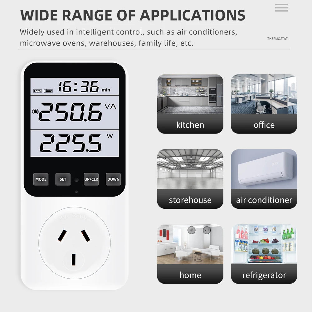 Digital LCD Wattmeter 230V Power Energy Meter Voltmeter Ammeter Consumption Monitor 50Hz Socket Analyzer EU US UK AU FR BR Plug