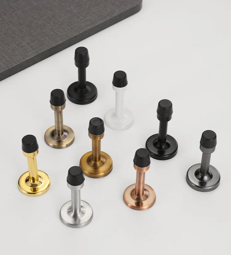 Stainless Steel Door Stops, Wall Mounted Door Stopper with Rubber Holder and Catch, Floor Fitting with Screws for HomeBedroom