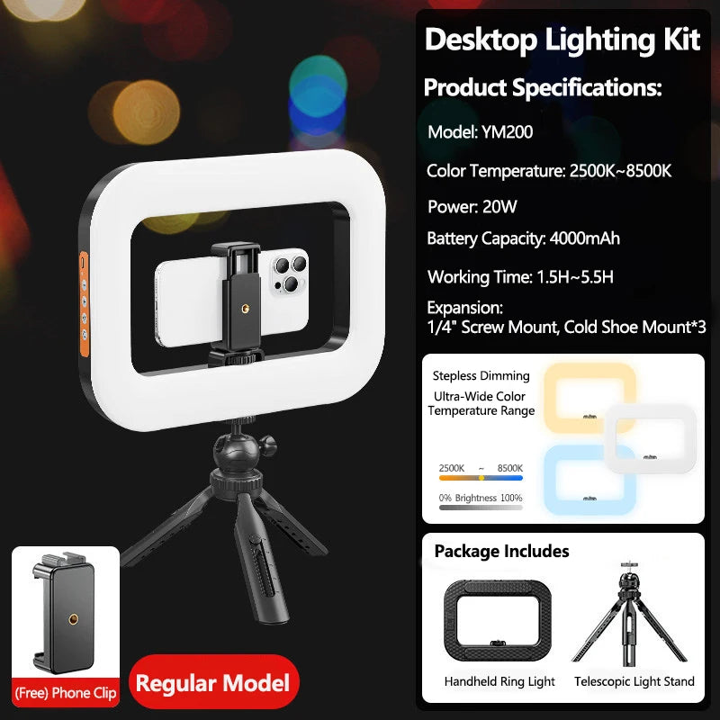 Portable Handheld LED Ring Fill Light USB Rechargeable Selfie Lamp for Phone Camera Makeup Live Broadcast Tiktok YouTube Video