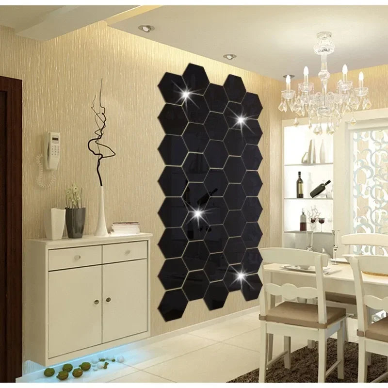 Hexagon Acrylic 3D Mirror Wall Sticker Home Decor DIY Self-adhesive Mirror Decal Decor Stickers Art Wall Decoration Large 6/12pc