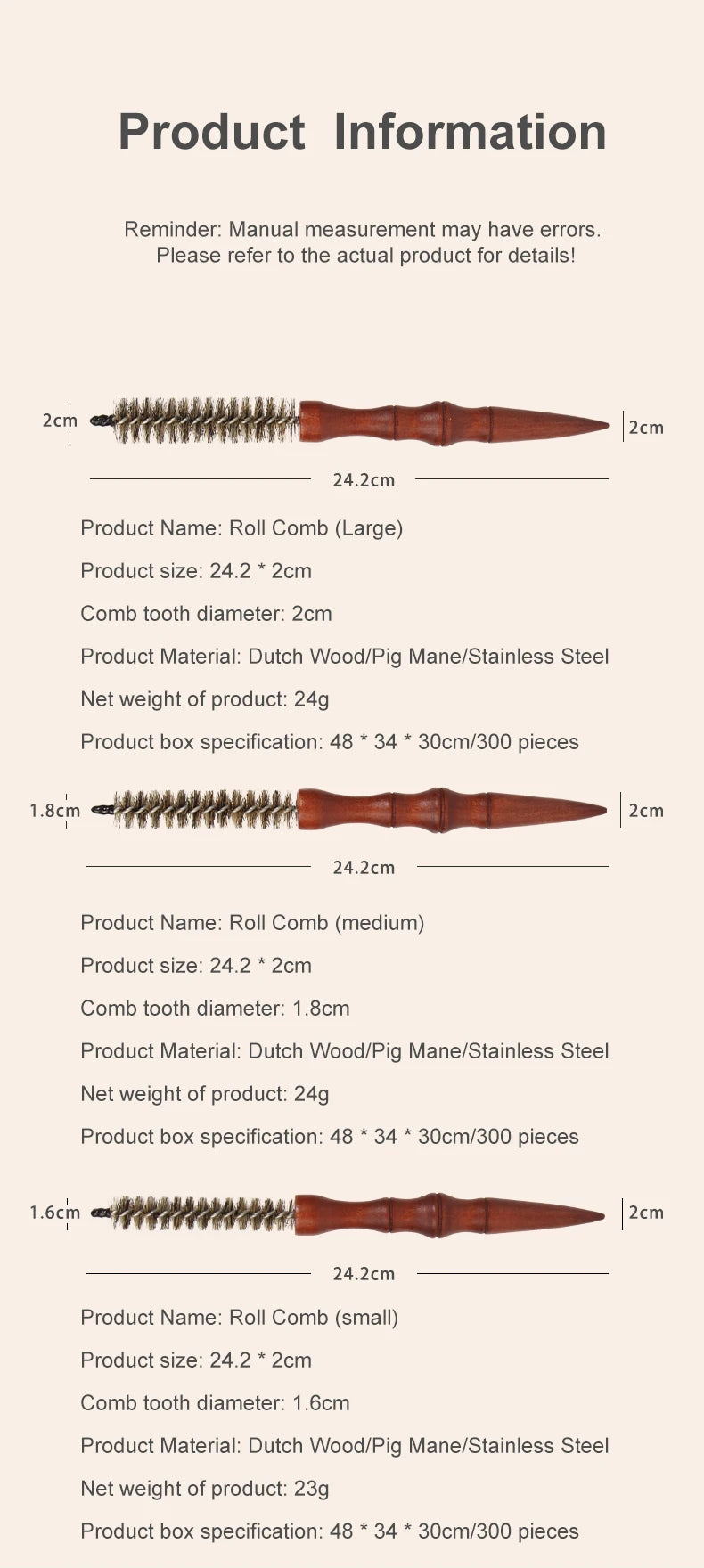 Mini Curling Comb Hair Salon Hairstyle Multi-functional Small Portable Round Wooden Roller Styling Beard Care Tool for All Hair