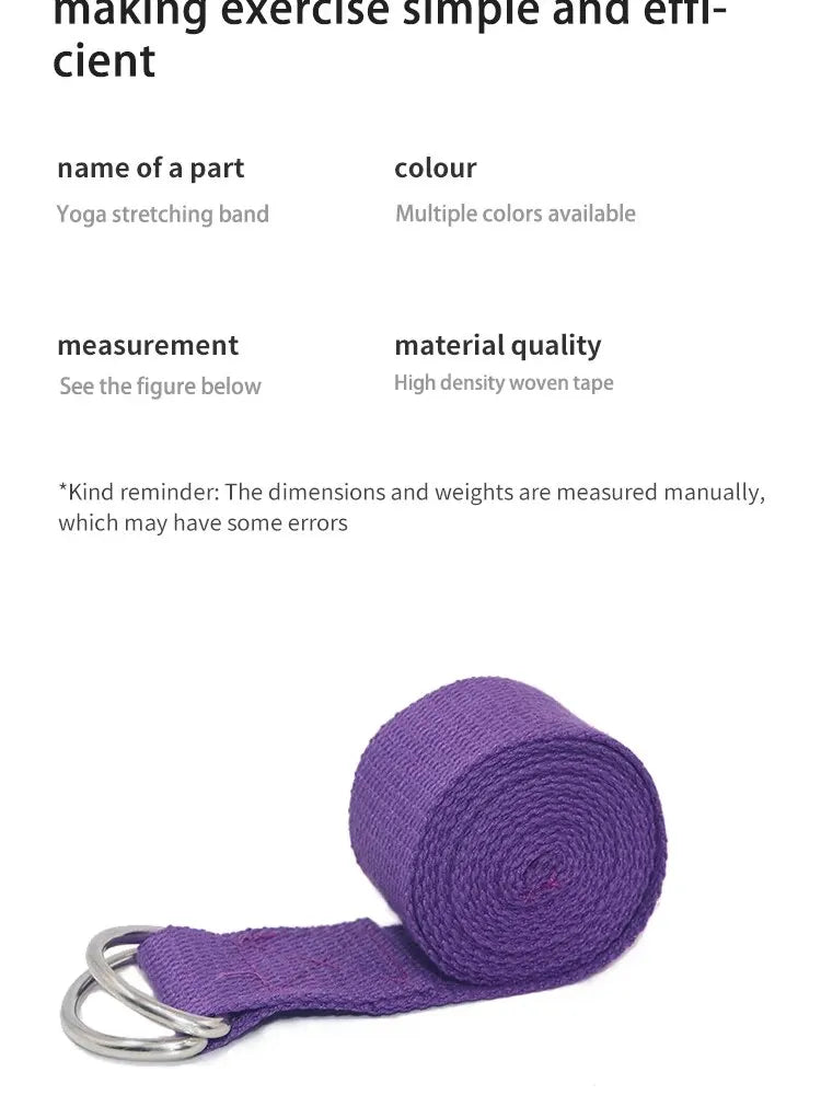 1Pc Yoga Strap For Yoga Pilates Ballet Dance With Adjustable D-Ring Buckle Cotton Yoga Belt For Fitness Daily Stretching