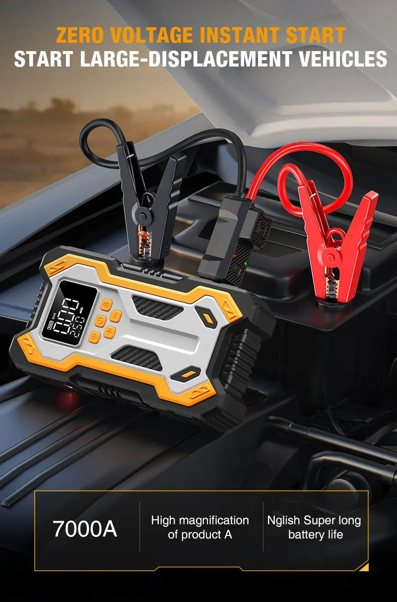 Jump Starter with Air Compressor 7000A Portable Car Battery Booster (9.0 Gas/6.5L Diesel) with 160PSI Auto-Shutoff Tire Inflator