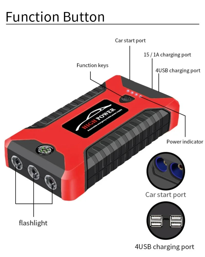 Portable Car Battery Starter Auto Jump Starter 99800mAh Petrol Diesel Car Emergency Booster Start Power Supply 12V For Cars
