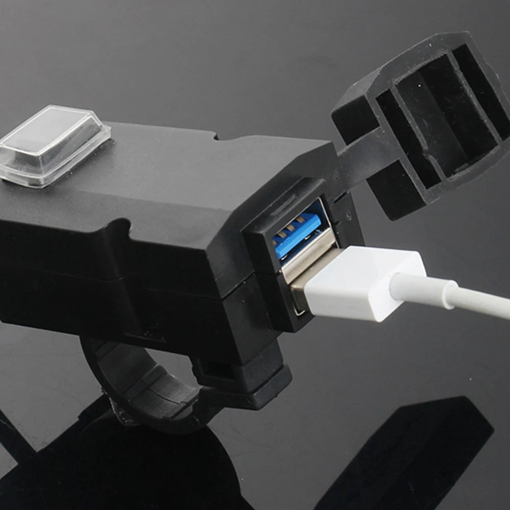 Updated Motorcycle Dual USB Charger with ON/OFF Switch Waterproof Motorbike Handlebar Phone Charger Fast Charging Socket