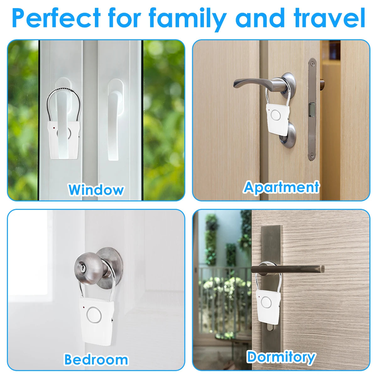 Door Handle Alarm 110dB Door Security Alarm with Adjustable Settings Alarm Equipment Battery Operated for Travel Hotel Security