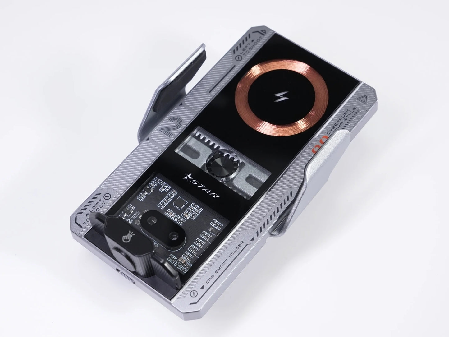 Car Phone Mount With Wireless Charger 66W Magnetic Charging Holder Car Automatic Clamping Stand With Decorative Mood Lighting