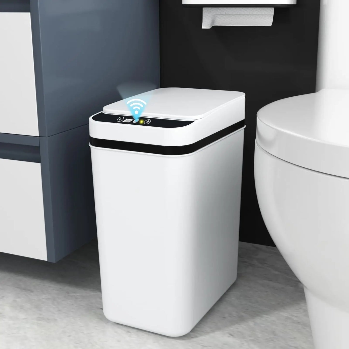 Bathroom Trash Can with Lid Touchless Automatic Garbage Can Slim Motion Sensor Smart Trash Bin for Bedroom,Office,Living Room