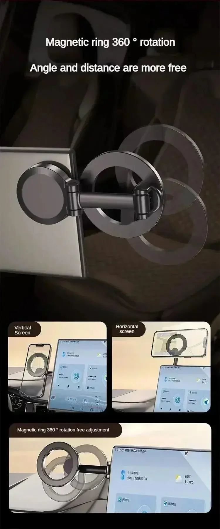 Strong Magnetic Phone Holder – 360° Swivel Adjustable Car Mount with Back Sticker, Universal Magsafe-Compatible for Smartphones