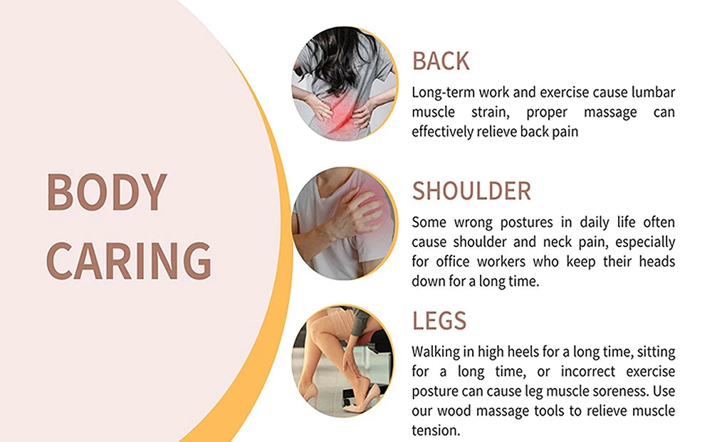 Natural Curved Wooden Massage Roller for Waist and Thigh, Multi-Functional Body Roller for Cellulite Reduction & Muscle Tension