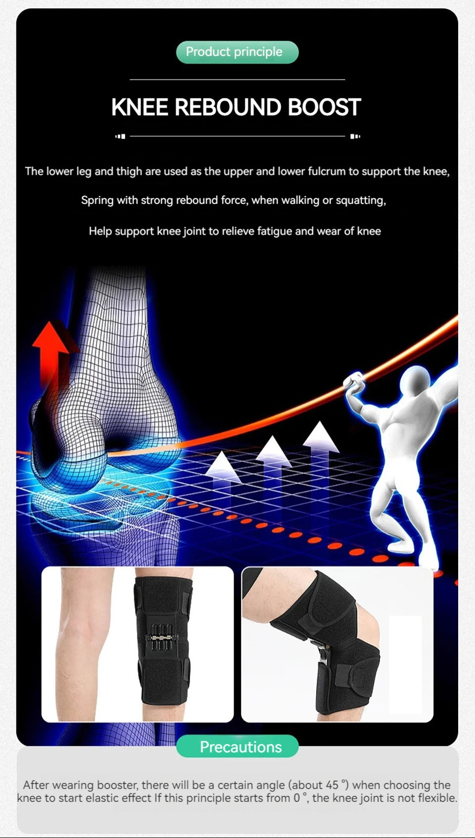 1Pcs Knee Support Medical Power Lift Knee Weakly Brace Joint Support Spring Stabilizer Gym sports Heath Care Leg Stretcher