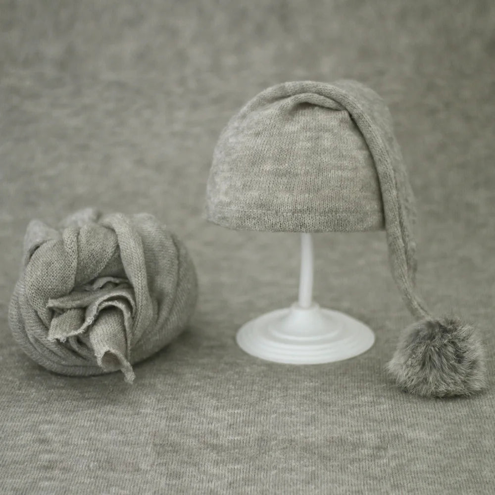 Baby Hat Newborn Photography Props Blanket Wrap Baby Fur Ball Knitted  Beanie Hat Baby Photo Shoot Accessories