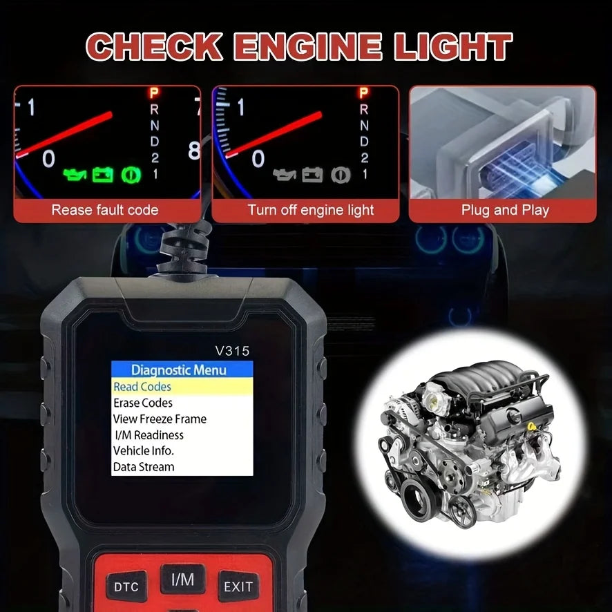 Car Diagnostic Scanner [V315] - 10-Second Fault Code Reader, Suitable for 99% of Vehicles (Obd2/Eobd Compatible), Suitable for DIY and Professional Mechanics.