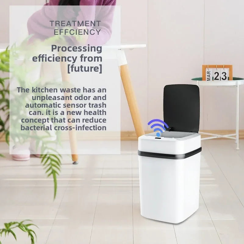 13L Smart Trash Can with Lid Sensor Toilet, Creative Fully Automatic Electric Lid Opening Trash Can for Living Room and Bathroom