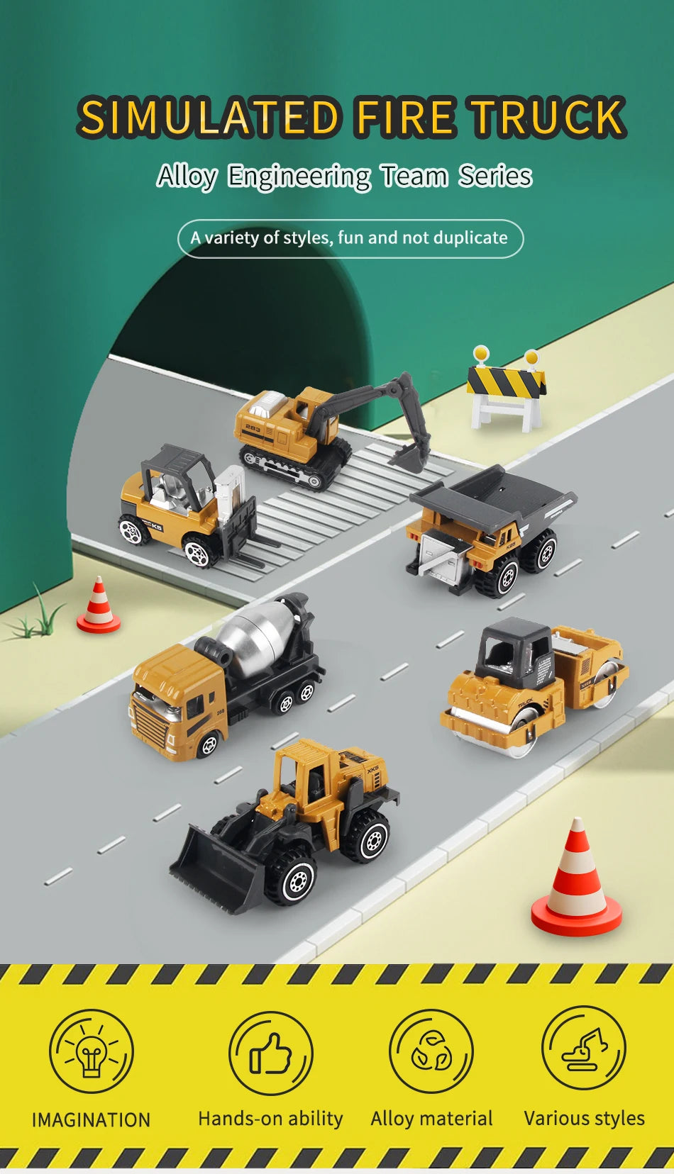 6pcs/set Alloy Engineering Truck Toy Loader Vehicle Excavator Tractor Toys Car Classic Construction Model for 3 years Boys Gifts