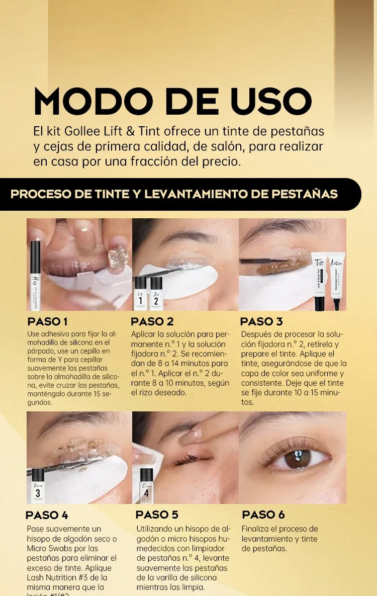 Gollee Classic Black Natural Eyelash Lifting Perm Treatment Makeup Set Lash and Brow Tinting Kit Easy For Beginner at Home