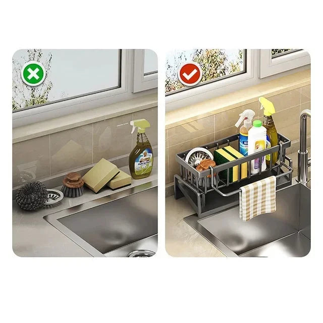 Kitchen Sink Drain Rack Organizer Carbon steel Self-draining Sink Shelf Soap Sponge Holder Dishcloth Towel Rack filter basket