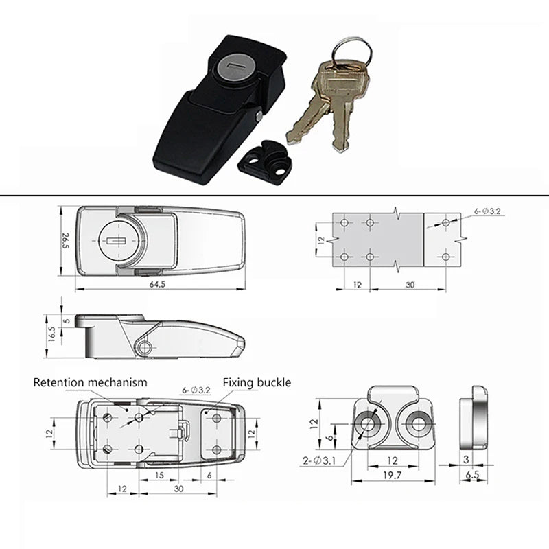 Cabinet Black Coated Metal Hasp Latch DK604 Security Toggle Lock With Two Keys