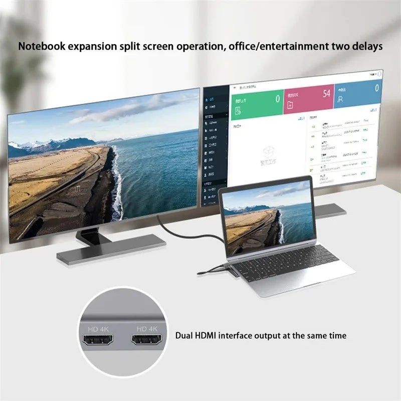 USB C 3.0 HUB Type C to Multi 4K HDMI Monitor Video Converter RJ45 Ethernet VGA PD Power Adapter Docking Station Laptop Splitter