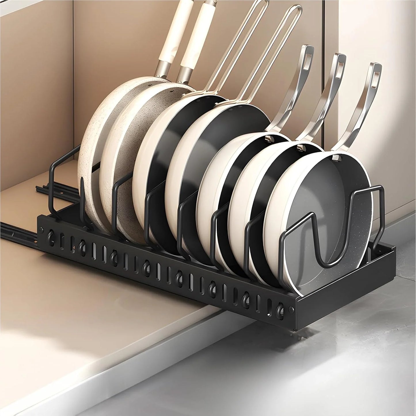 Pull Out Pots Pans Organizer for Under Cabinet Pull Out Cabinet Organizer Storage Pot Lid Organizer holder Adjustable Dividers