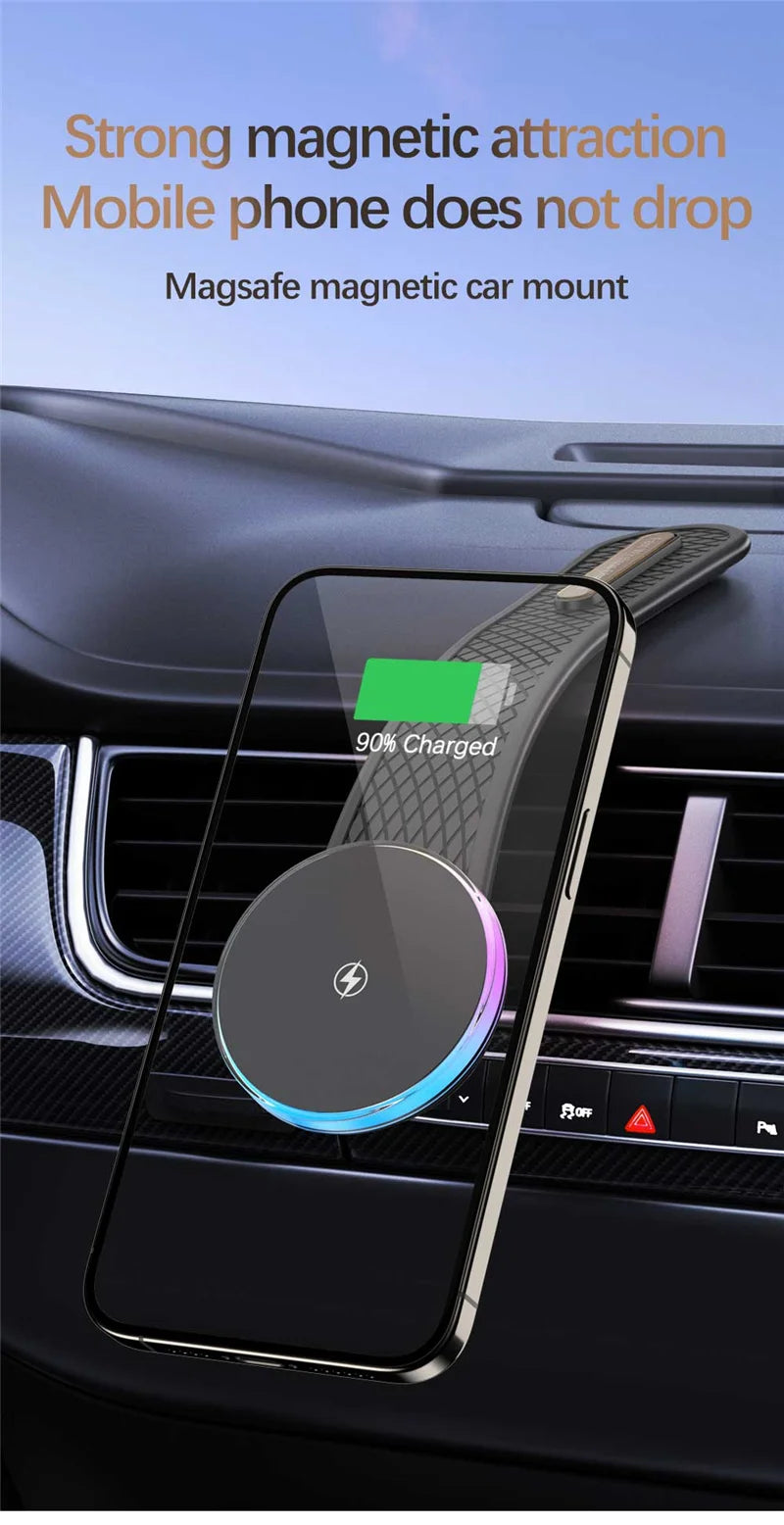 Magnetic Car Wireless Charger Car Phone Holder Mount Dashboard 15W Fast Car Charging for Macsafe iPhone 15 14 13 12 Pro Max Mini