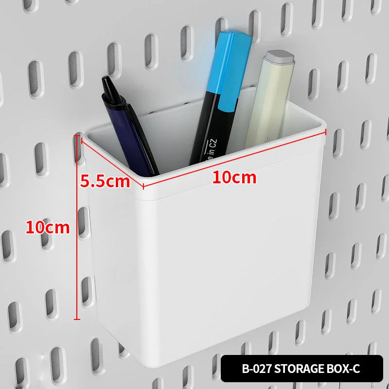 Desktop pegboard storage kit: Stand-up clip - on panels, perfect for home office and study storage.
