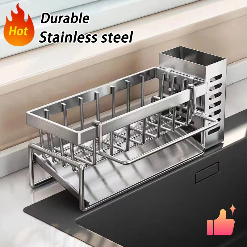 Sink Cleaning Tools Storage Rack Kitchen Multifunctional Stainless Steel Drain Rack for Sponge Cleanser Organizer Rag Hanger