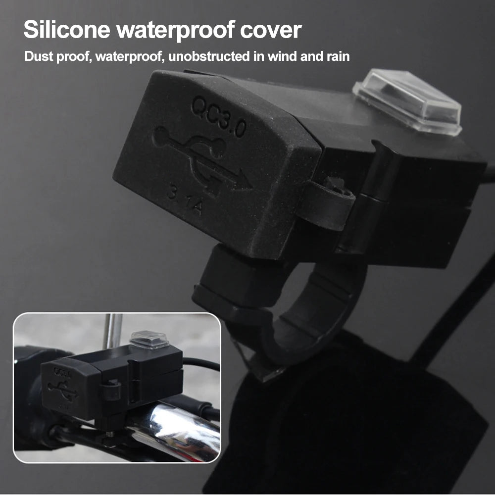 Updated Motorcycle Dual USB Charger with ON/OFF Switch Waterproof Motorbike Handlebar Phone Charger Fast Charging Socket