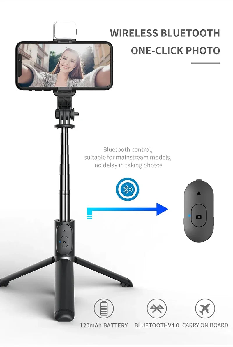New Selfie Stick 1045mm Wireless Bluetooth Remote Shutter LED Fill Light Extended Stable tripod for Android IOS Cellphone